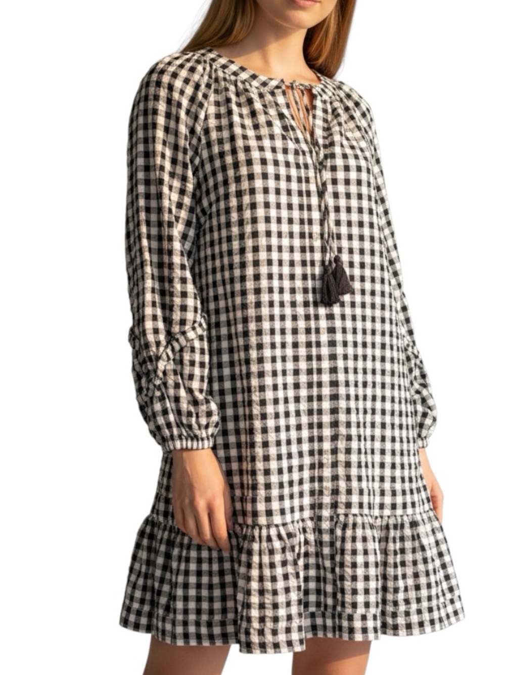 Vineyard Vines Shift Button Down Dress S Long Sleeve Black White Gingham Cotton